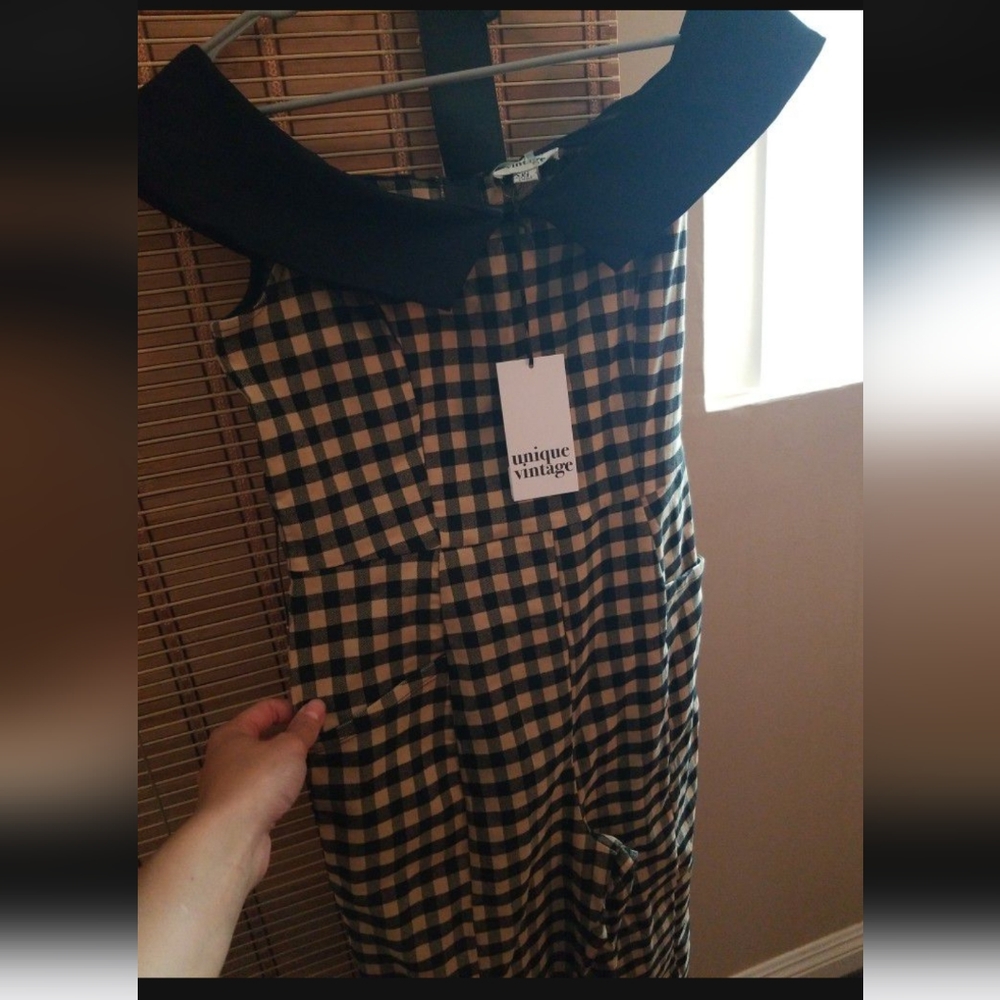 Unique Vintage Black and Tan Gingham Jumpsuit - Picture 6 of 8
